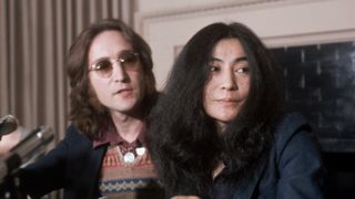 John Lennon and Yoko Ono at a press conference